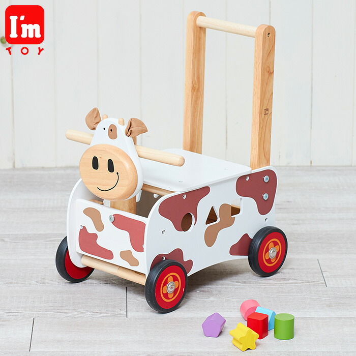 I'm TOY アイムトイ ウォーカー＆ライド カウ エデュテ 手押し車 赤ちゃん 木のおもちゃ 乗り物 乗用玩具 足けり 木製 動物 お誕生日プレゼント お誕生日プレゼント