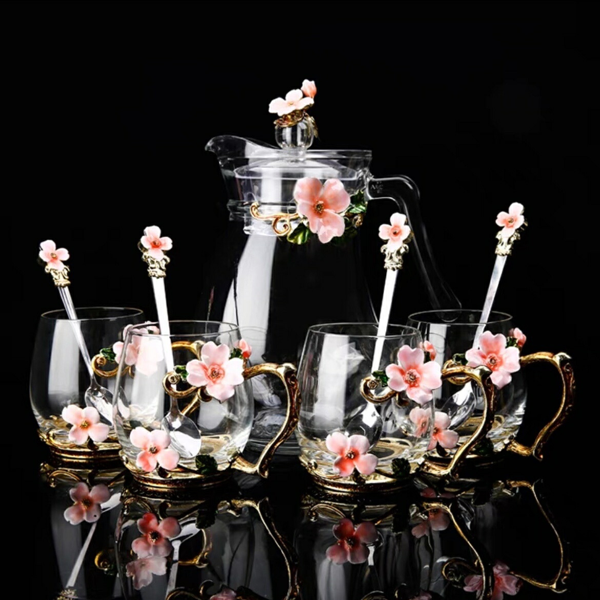 A051661花柄ガラス製 ティーカップセット．食器 コーヒーカップ 豪華カップセット｜リタハウス　店