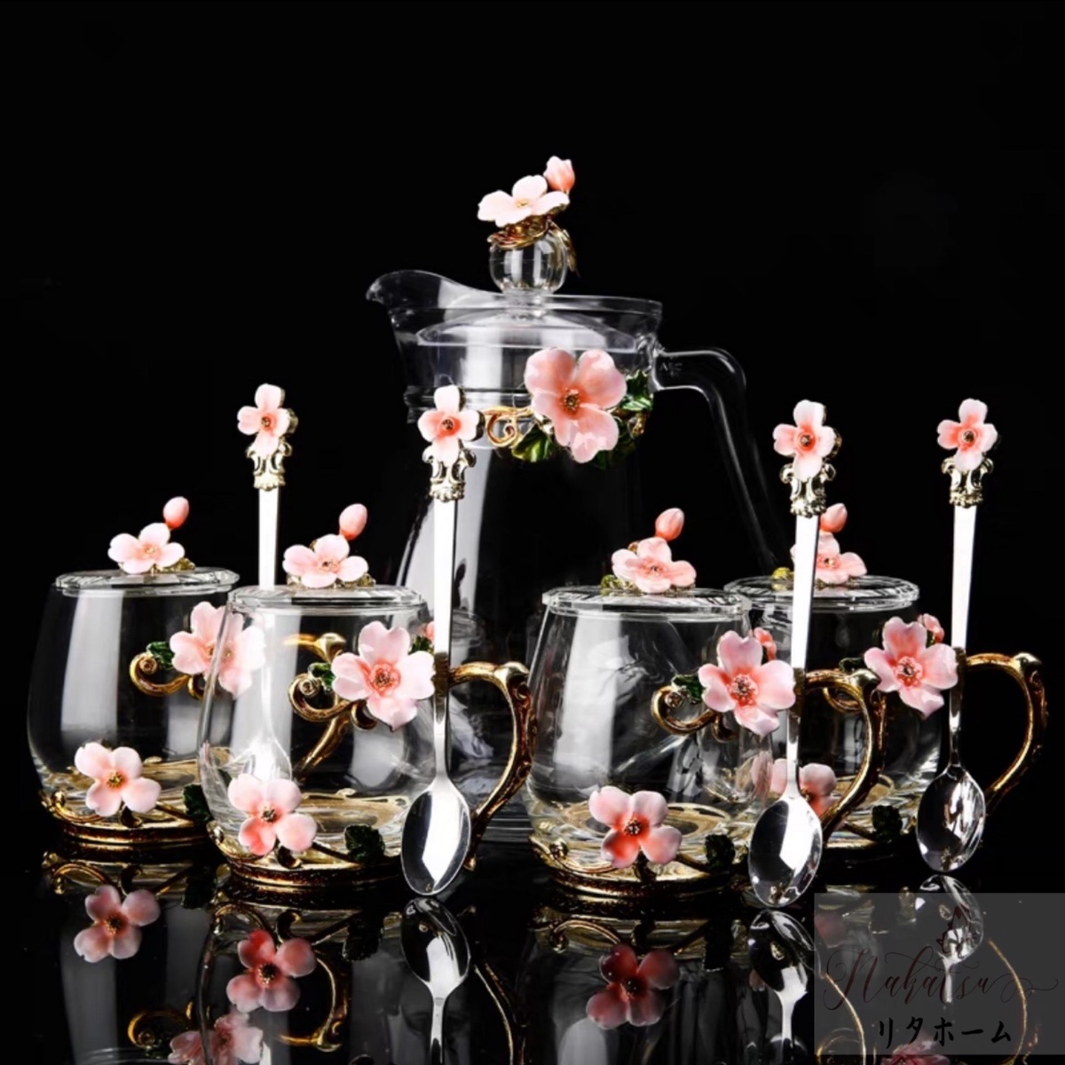 A051662花柄ガラス製 ティーカップセット．食器 コーヒーカップ 豪華カップセット｜リタハウス　店