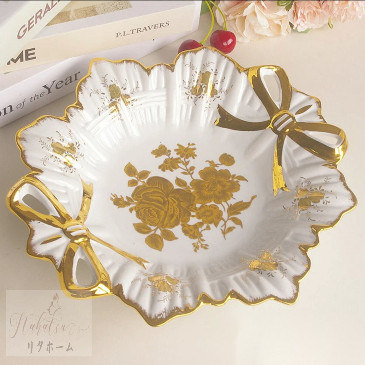 A051866飛び切り果物皿 真っ盛り皿 御菓子皿、フルーツ一皿 花柄晴れ晴れしい～果物カゴ 御菓子鉢