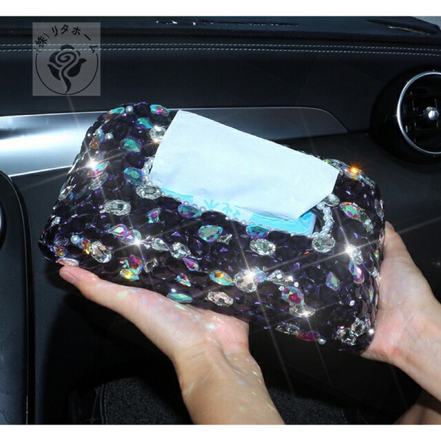 A018916水晶 生産ライン石ころ飾りつけ 御前上等感 雅びやかティッシュ入れもの 車  キラキラ