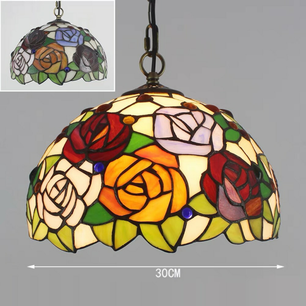 A049004ステンドグラス ペンダントライト豪華天井照明ステンドグラスランプ ガラス工芸品 電源直結タイプ バラ