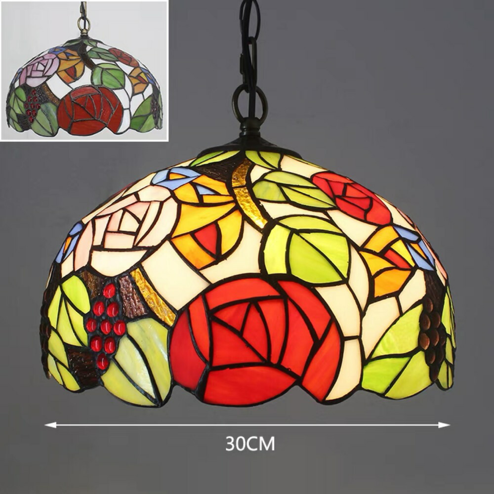 A053934ステンドグラス ペンダントライト豪華天井照明ステンドグラスランプ ガラス工芸品 電源直結タイプ バラ