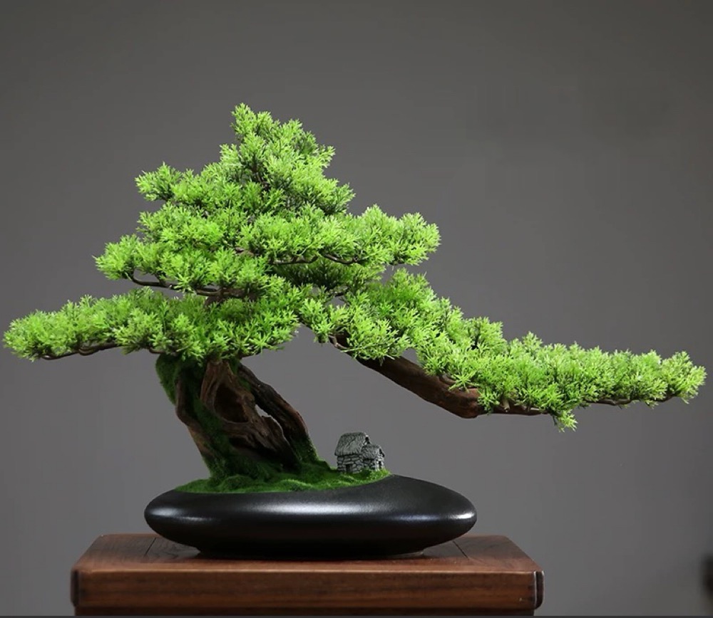 楽天市場】A007242インテリアグリーン 高級模造迎客松盆栽 置物 禅意迎