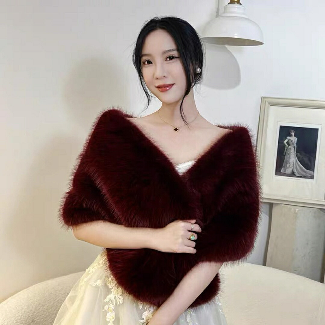 A031202豪華肩掛け 大判ショール ファーストール 毛皮風ケープ 結婚式 ボレロ ポンチョ｜リタハウス　店