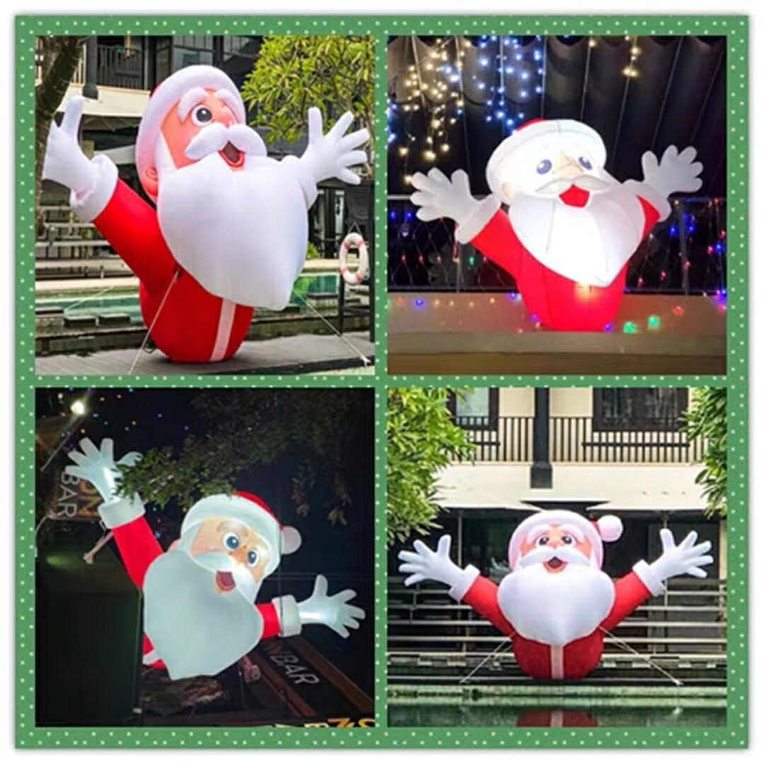 A031326クリスマス飾りつけ サンタさん 飾りつけ 膨らます 出来事  庭 露天かざり付ける