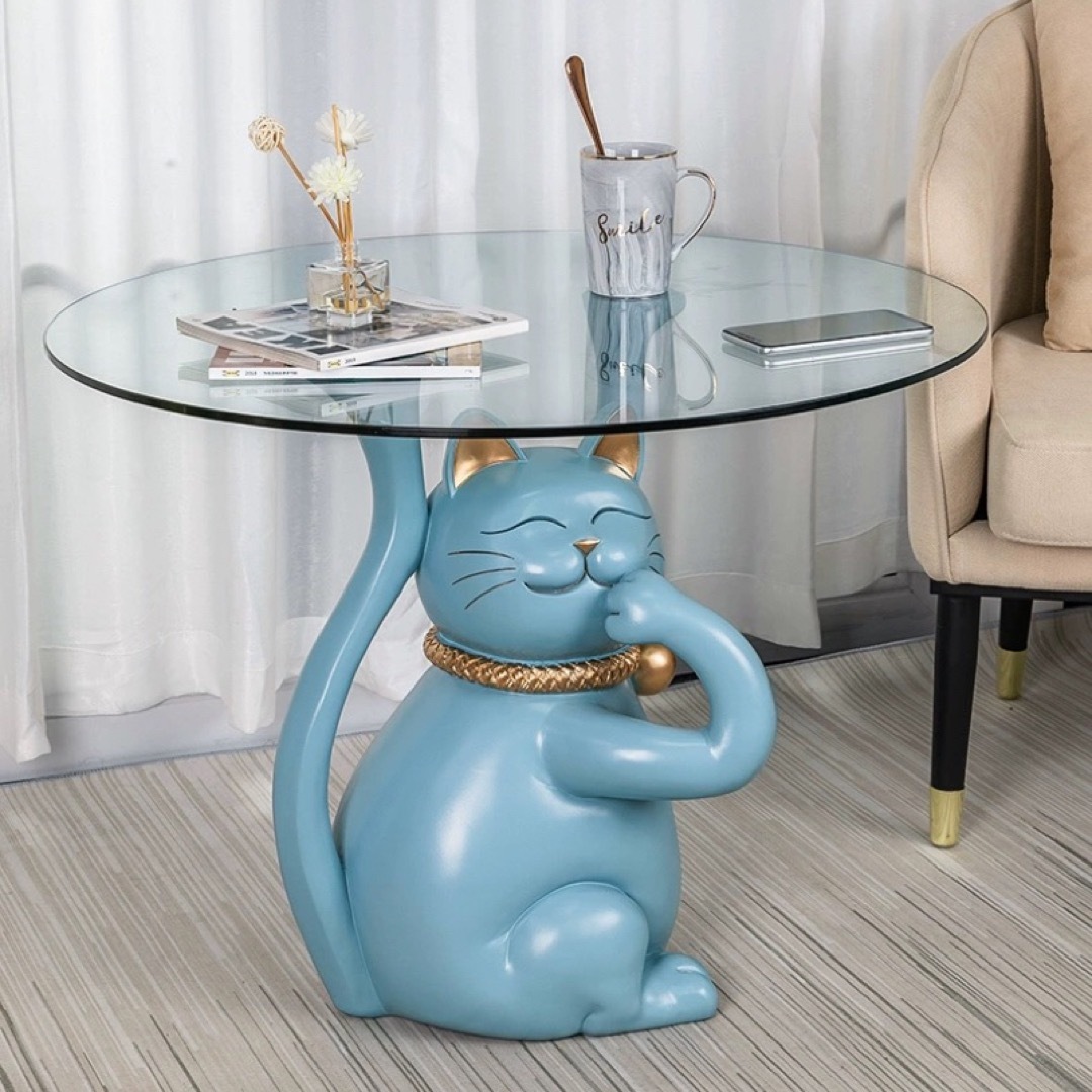 楽天市場】A037033サイドテーブル ナイトテーブル 猫型 ガラス