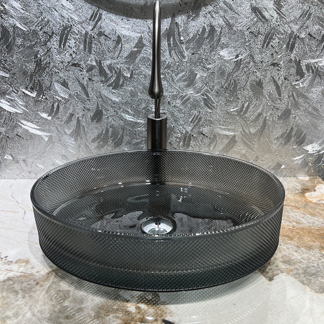 A032376高級洗面台 洗面ボウルセット ガラス手水鉢 洗面器 蛇口 排水金具付き|リタハウス 店