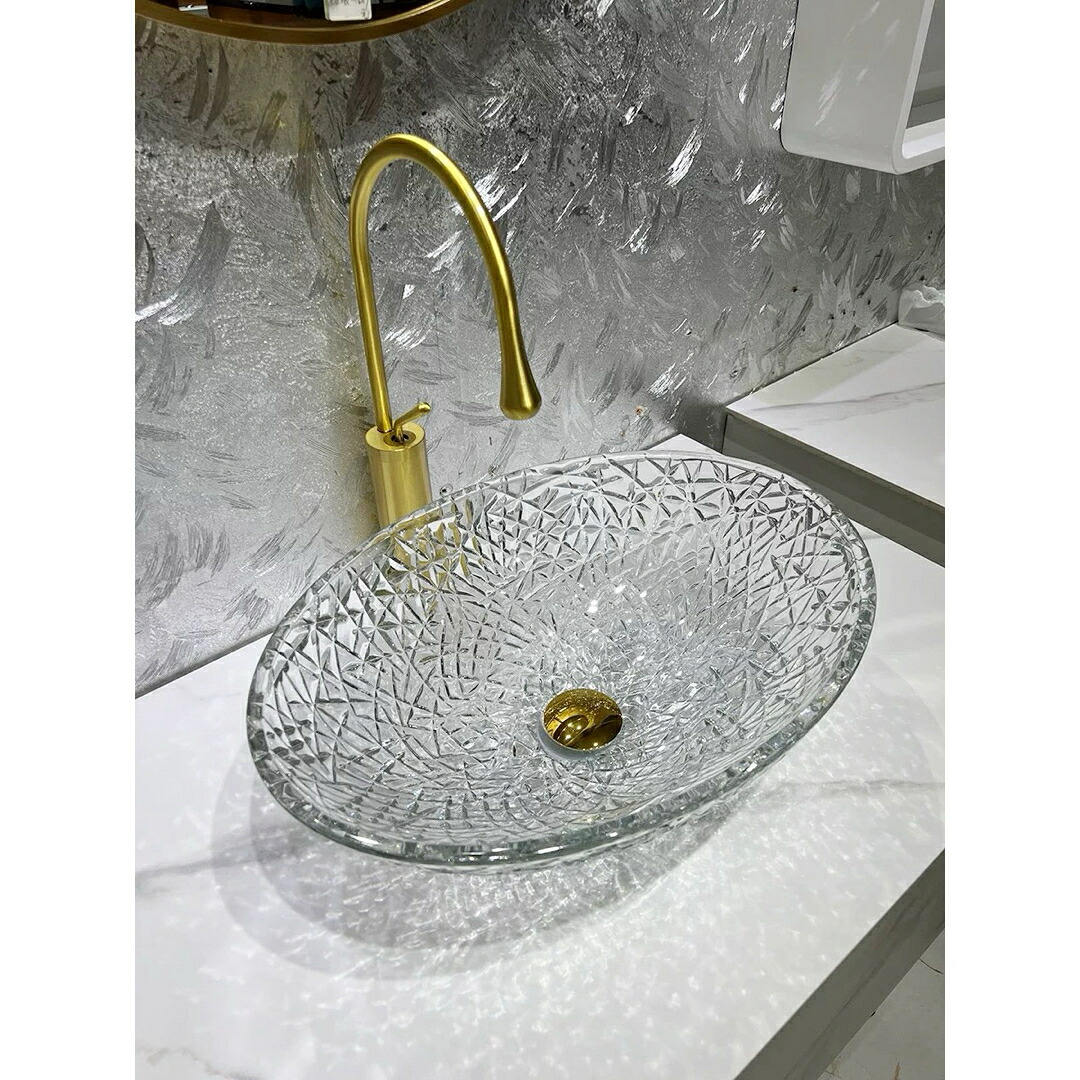A032382高級洗面台 洗面ボウルセット ガラス手水鉢 洗面器 蛇口 排水金具付き|リタハウス 店