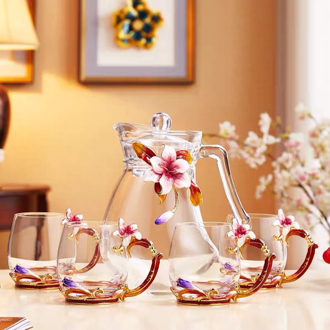 A037784花柄ガラス製 ティーカップ セット 食器 コーヒーカップ 豪華カップセット 高級｜リタハウス　店