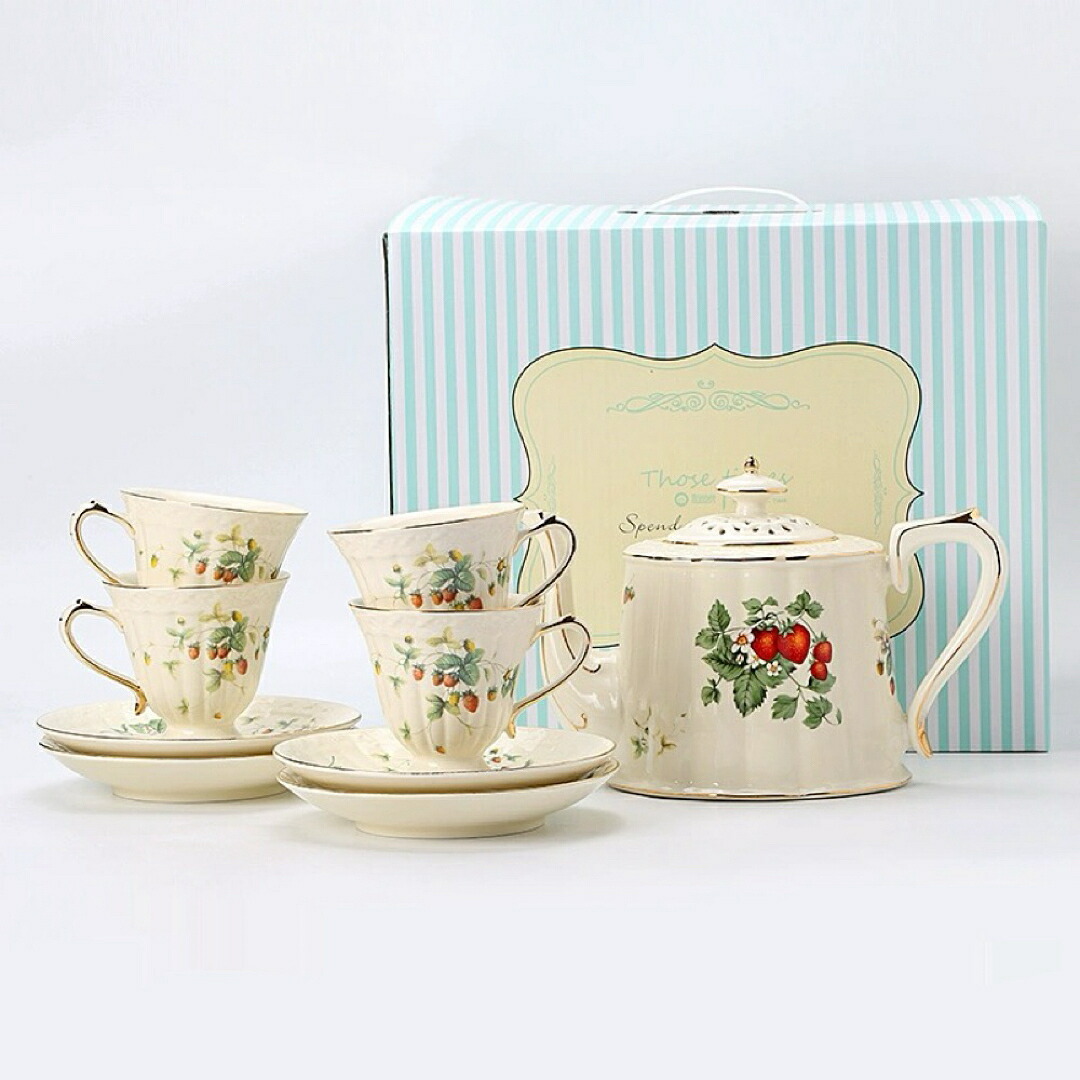 A037906ティー・コーヒーカップセット カップ&ソーサー4客セット .陶器ティーセット|リタハウス 店