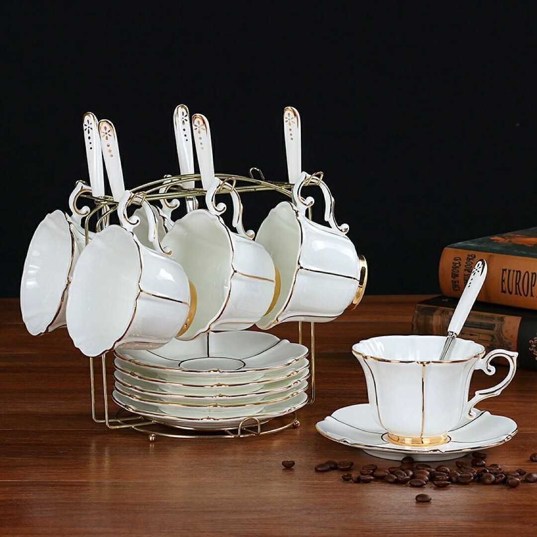 A038026ティー・コーヒーカップセット カップ&ソーサー6客セット .陶器ティーセット|リタハウス 店