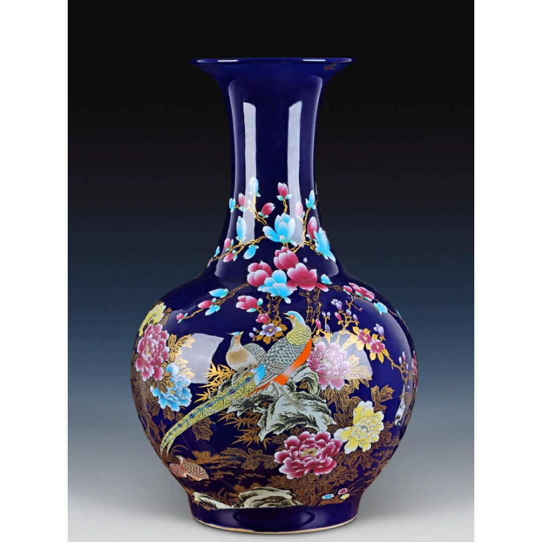 楽天市場】景徳鎮工芸花瓶 作家物 曹瑞忻・湯重熹合作 古彩鶏心瓶