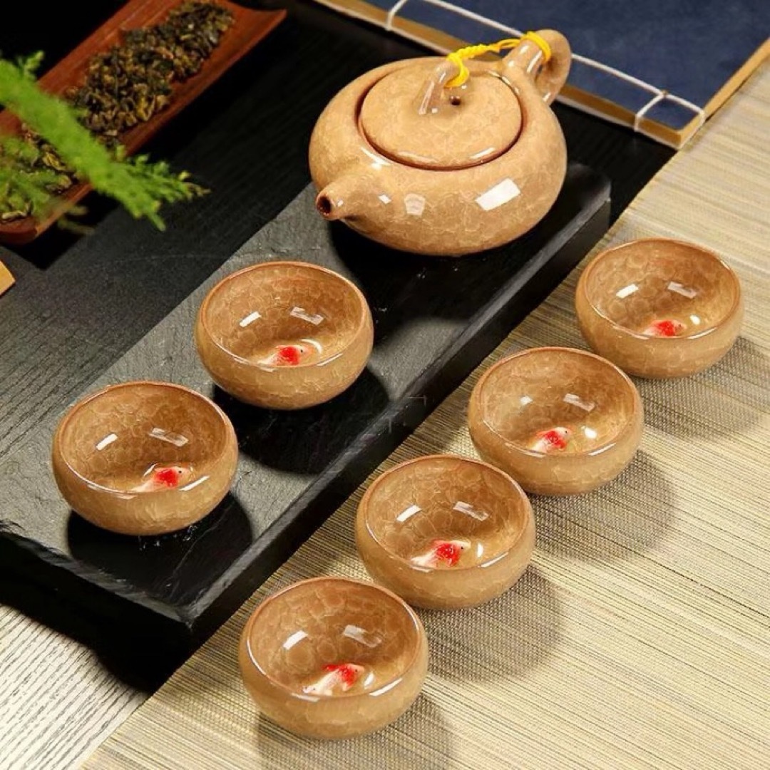 6客茶器揃 茶器セット お茶 陶器 湯呑み 急須茶器セット 立体金魚型 rt04120553.jpg
