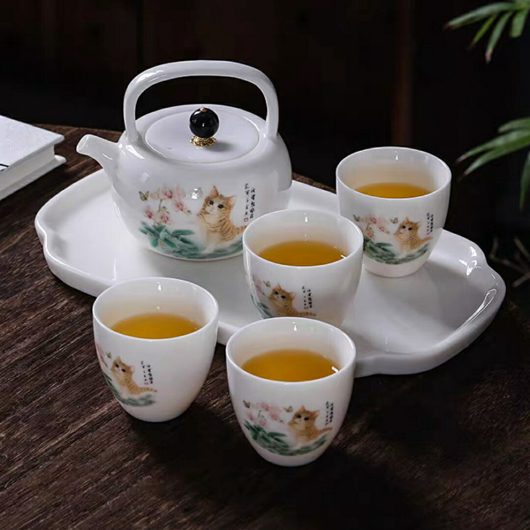 A0383994客茶器揃 湯呑 急須 ポット 茶器セット ティーセット 食器 和風 猫柄｜リタハウス　店