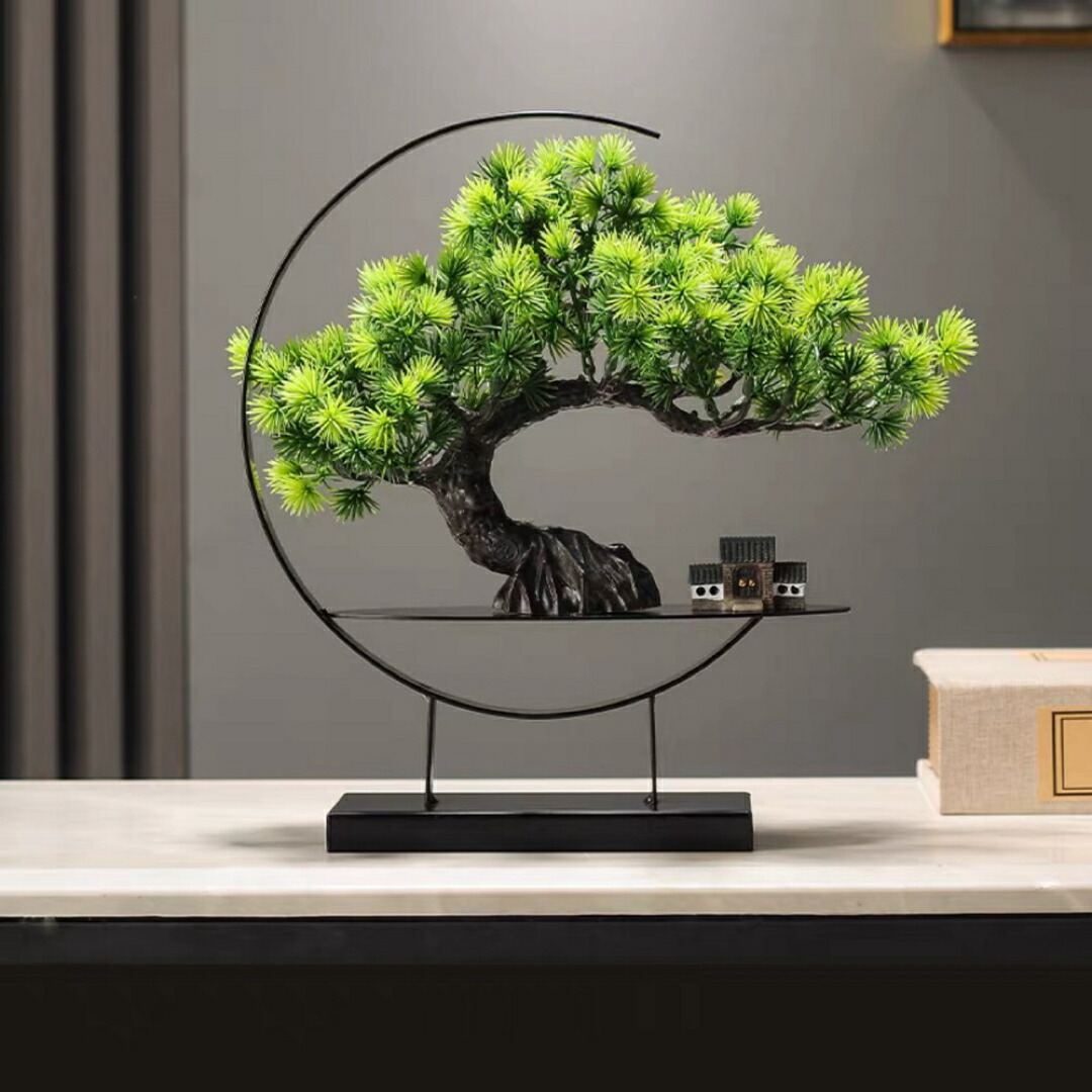 楽天市場】A007236インテリアグリーン 高級模造迎客松盆栽 置物 禅意迎