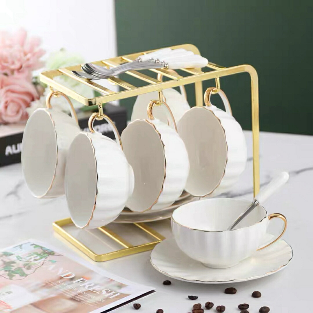 A039439西洋調ティーカップ セット 陶器 高級感 カップ＆ソーサー 6客コーヒーカップ｜リタハウス　店