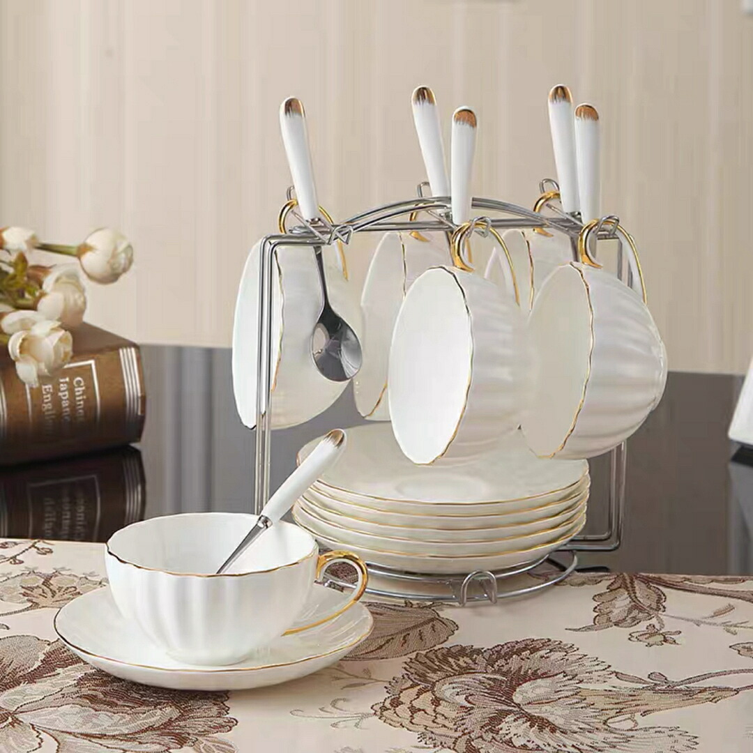 A039446西洋調ティーカップ セット 陶器 高級感 カップ＆ソーサー 6客コーヒーカップ｜リタハウス　店