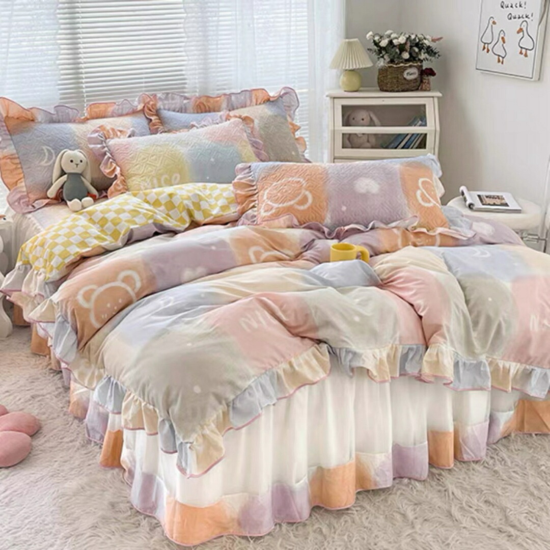 A039582ベッド用品4点セット掛け布団カバー 枕カバー ベッドパッド ワイドダブルサイズ|リタハウス 店