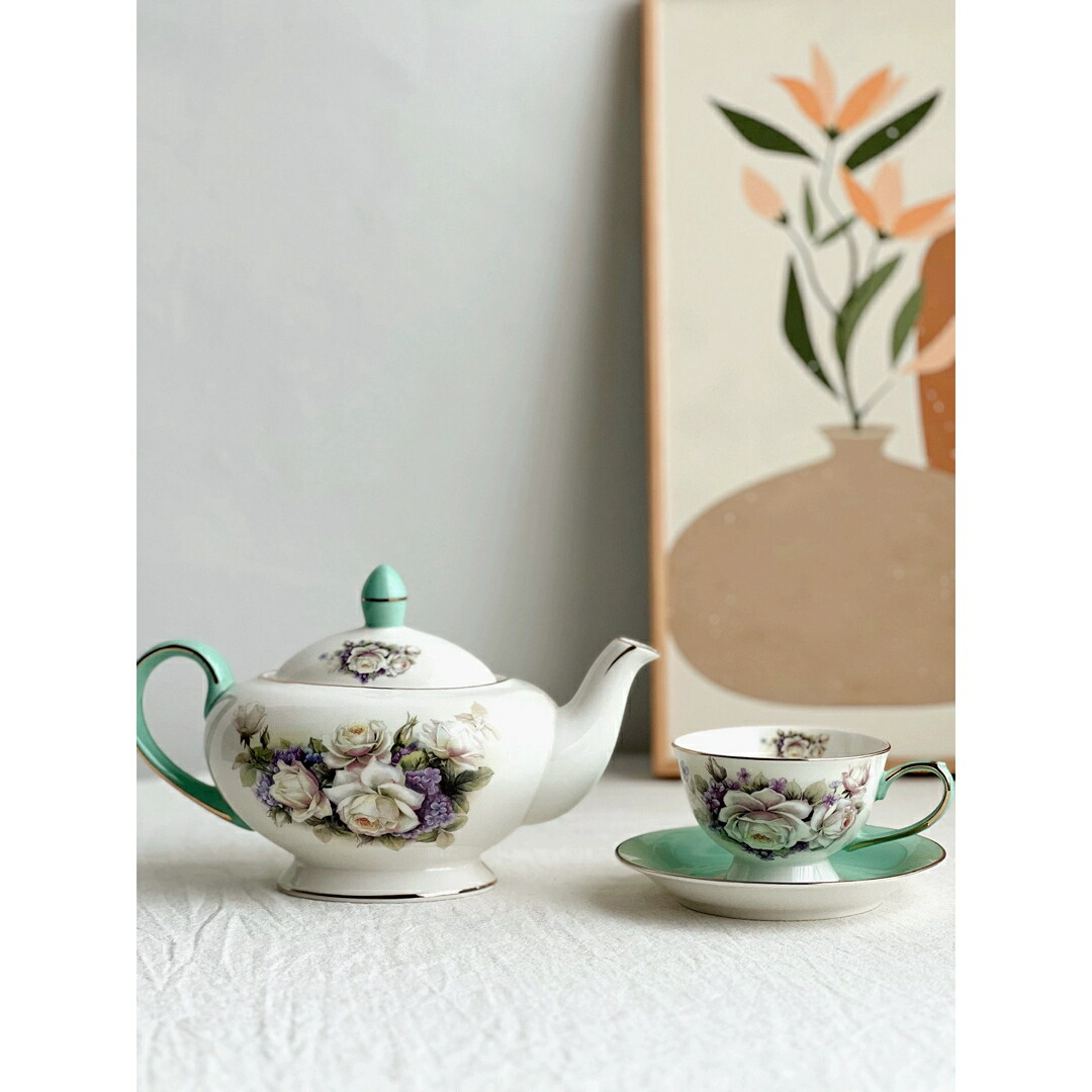 A039614花柄ティー・コーヒーカップセット カップ&ソーサー1客セット .陶器ティーセット|リタハウス 店