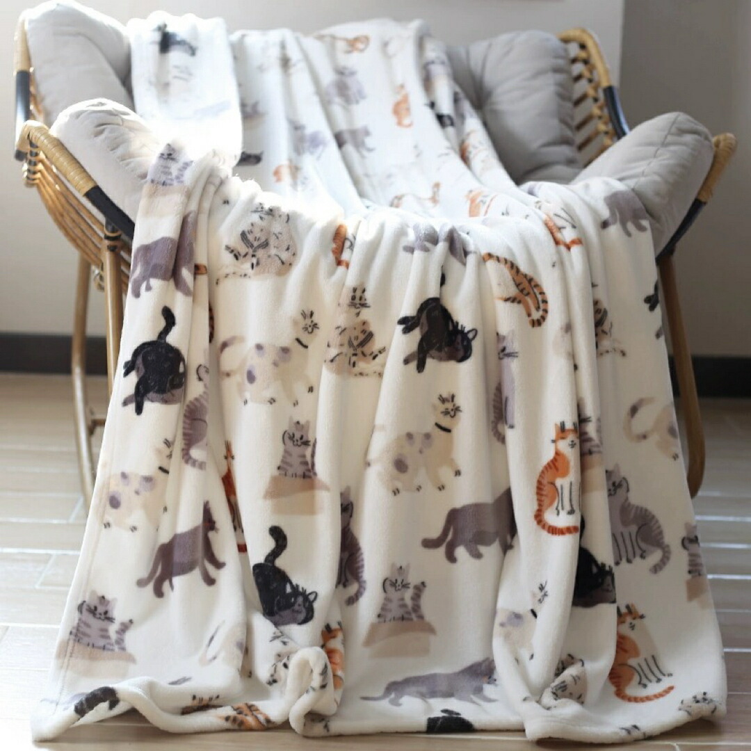 可愛い 毛布 ブランケット ひざ掛け かけ布団100x150 ネコ猫柄