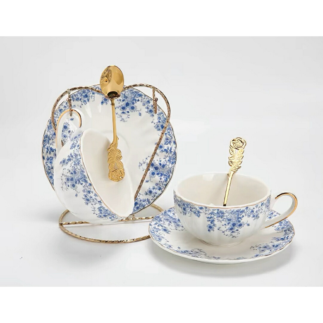 A034086ティー・コーヒーカップセット カップ＆ソーサー2客セット ．陶磁器ティーセット｜リタハウス　店