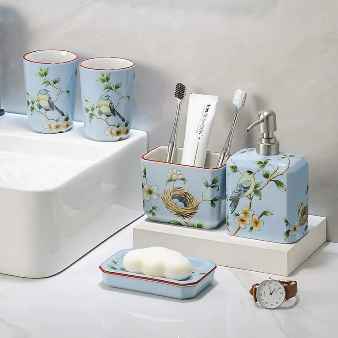 楽天市場】A034185花柄 洗面用品サニタリー6点セット