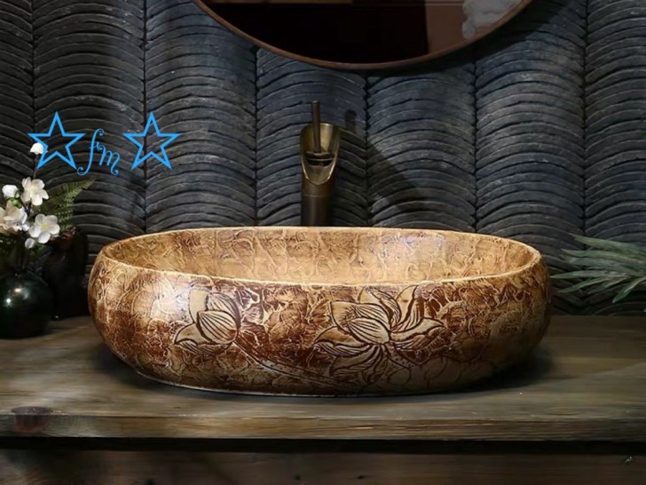 A003842高級洗面台 洗面ボウルセット 洗面ボール 陶器 手水鉢 ．手洗器 手洗い鉢 洗面器 蛇口 排水金具付き｜リタハウス　店 56,265円