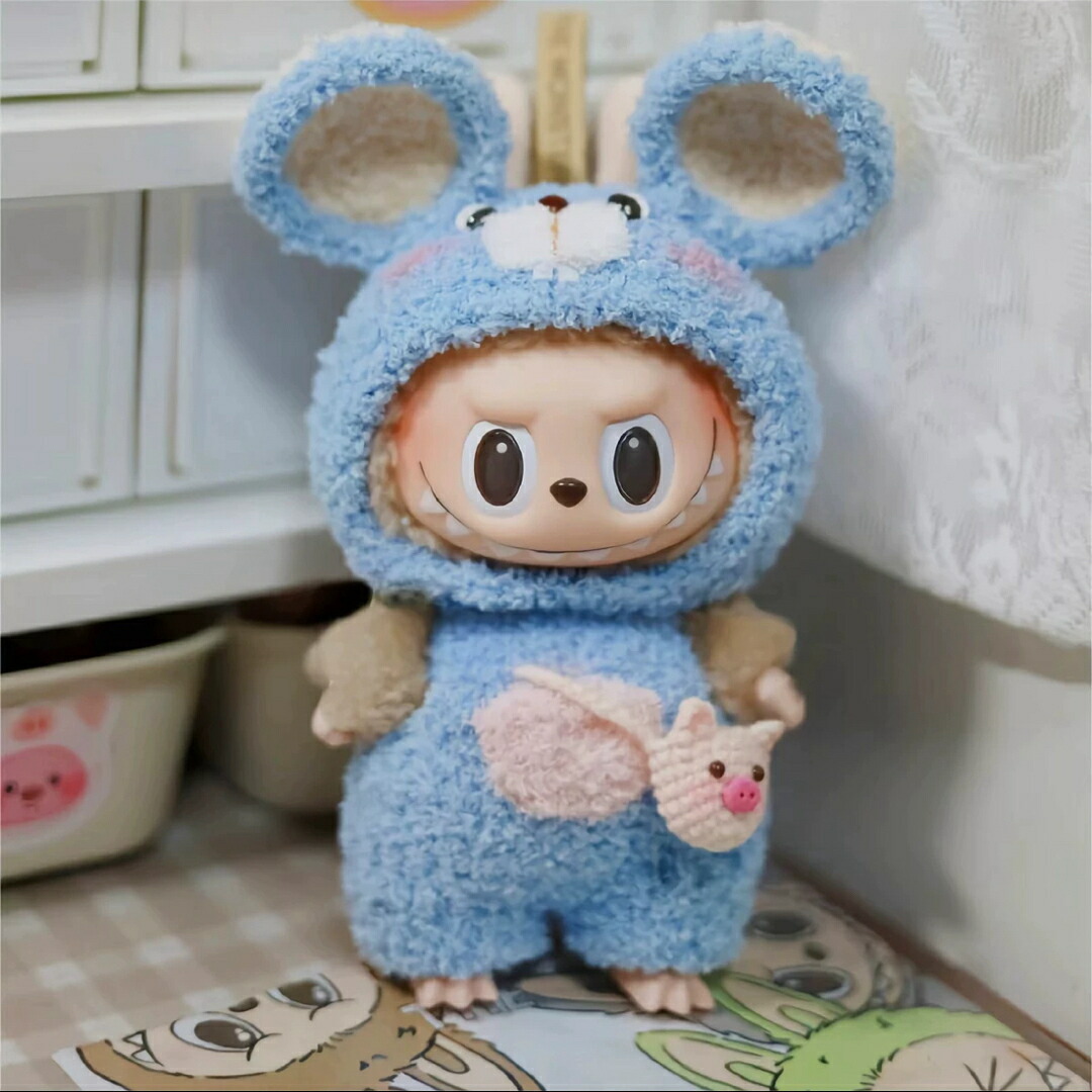 フラワー帽子服2点セットlabubuラブブぬいぐるみ服17cm着せ替え着ぐるみ 新品2点セット labubuラブブぬいぐるみ服 約17cm 着せ替え