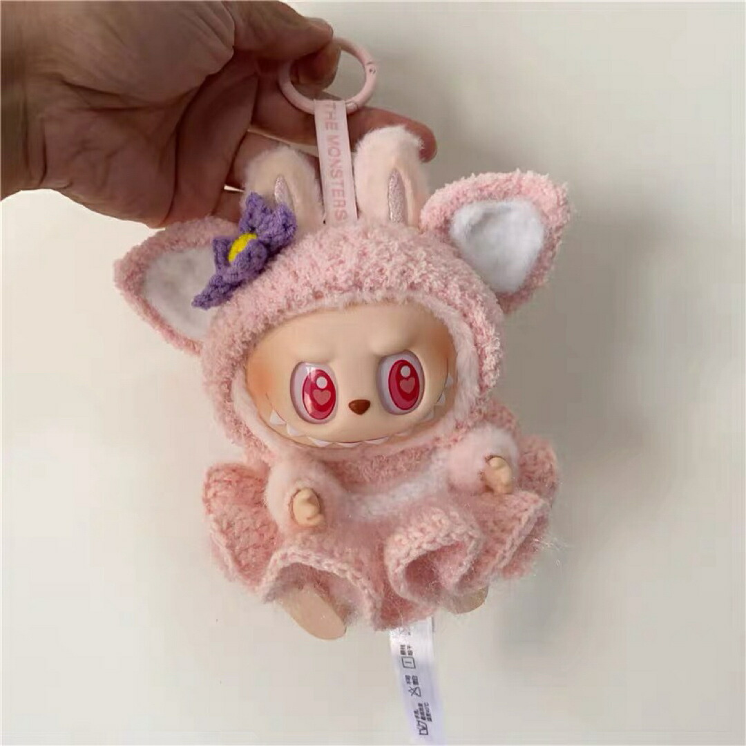 新品2点セット パンダlabubuラブブぬいぐるみ服17cm着せ替え着ぐるみ ラブブ ぬい服（新品2点セット パンダ仮装labubuラブブ
