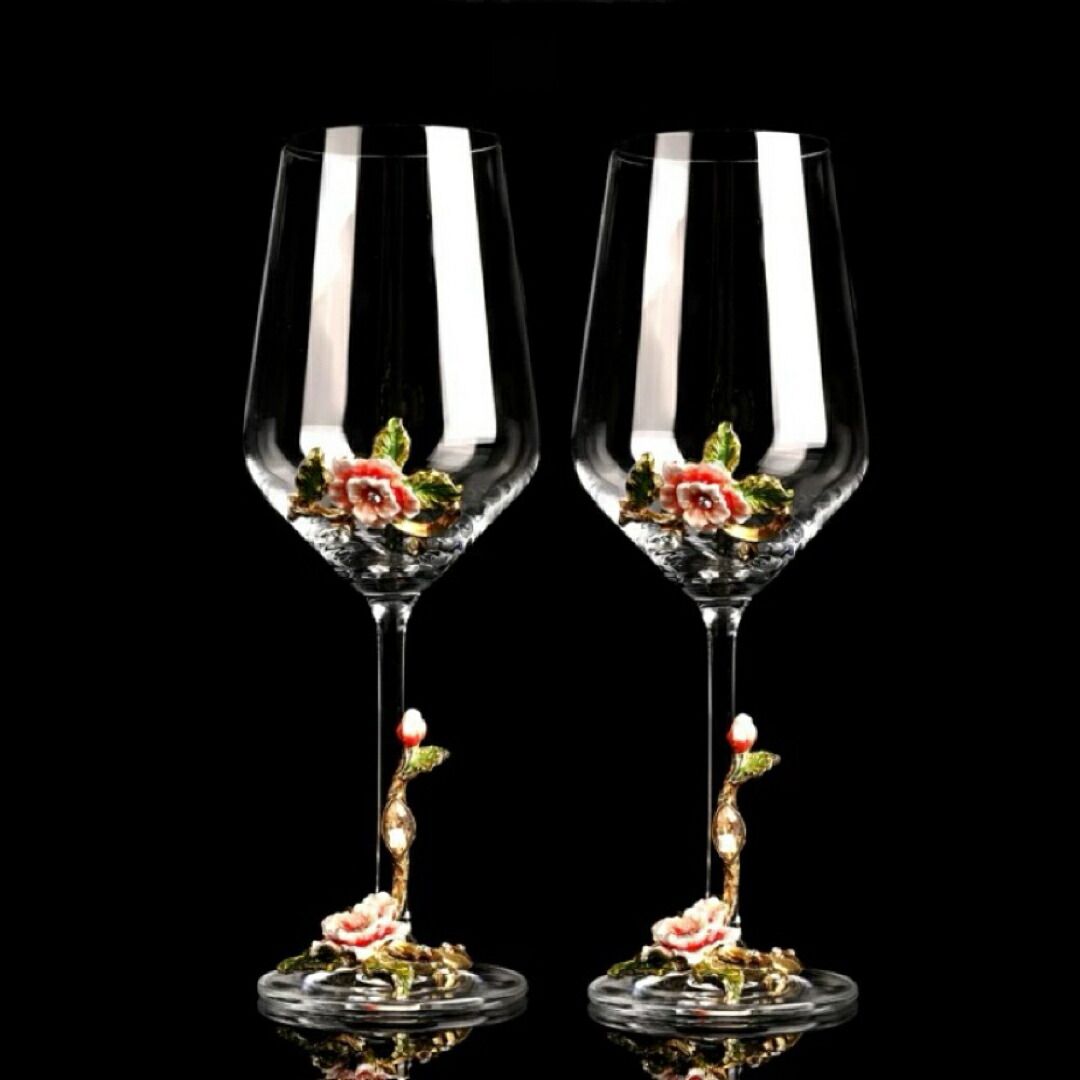 a062937晴れ晴れしいな薔薇主題 ぶどう酒水呑み2脚仕掛ける 今めかしいで雅びやかな青写真