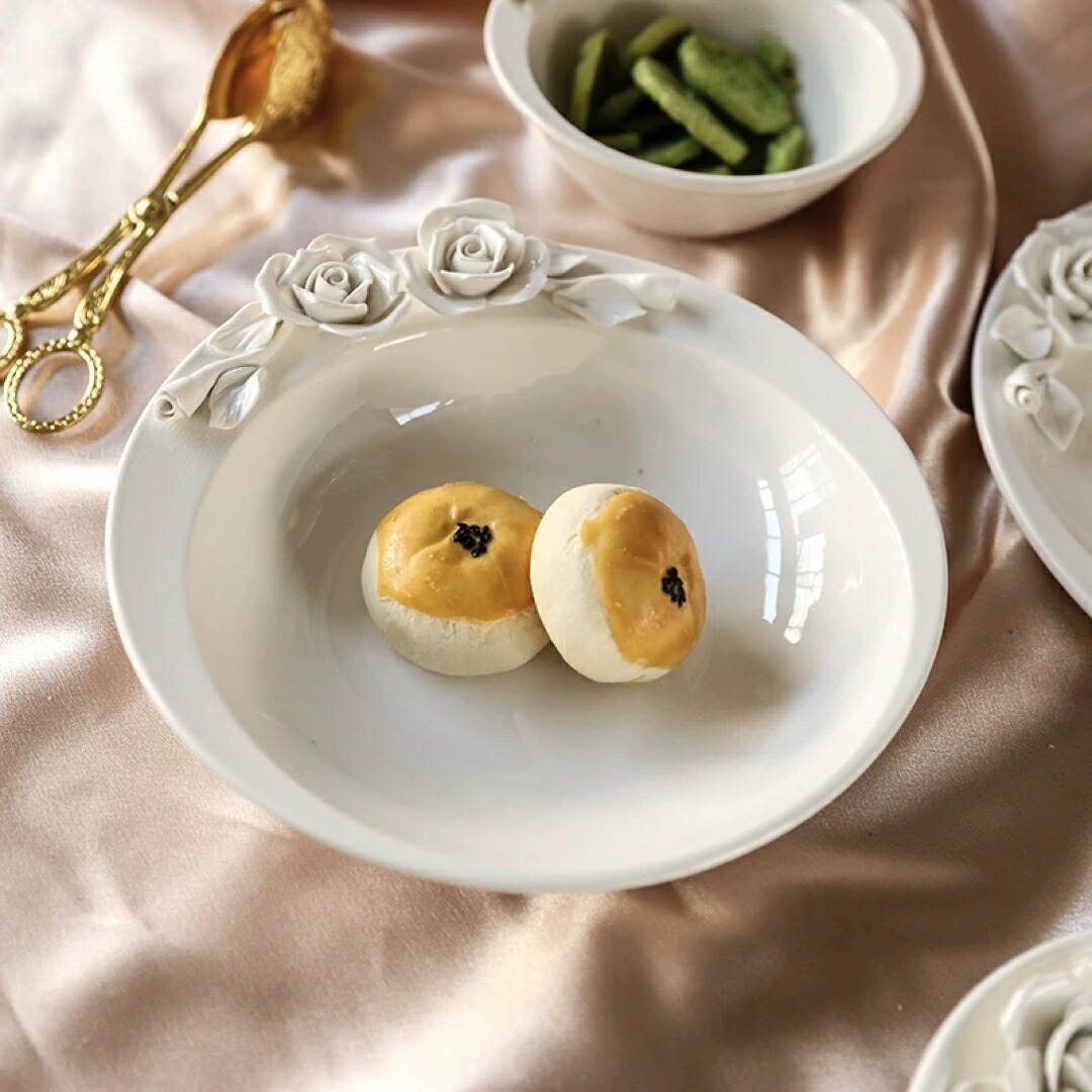 a063279立体薔薇瀬戸ものどんぶり鉢 今めかしい食器 北欧風 御前上等感 サラダ菜どんぶり鉢 フルーツどんぶり鉢