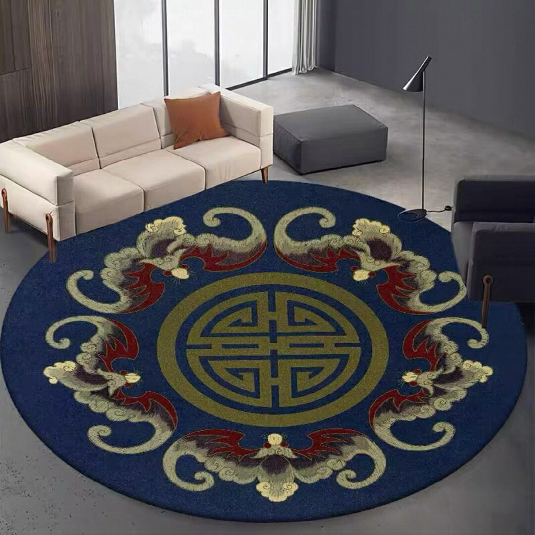 a063370ラウンド引っ敷き 吉祥文様＆コウモリ傘柄 円型引っ敷き 引っ敷き 室内かざり付ける 部屋の入り口引っ敷き