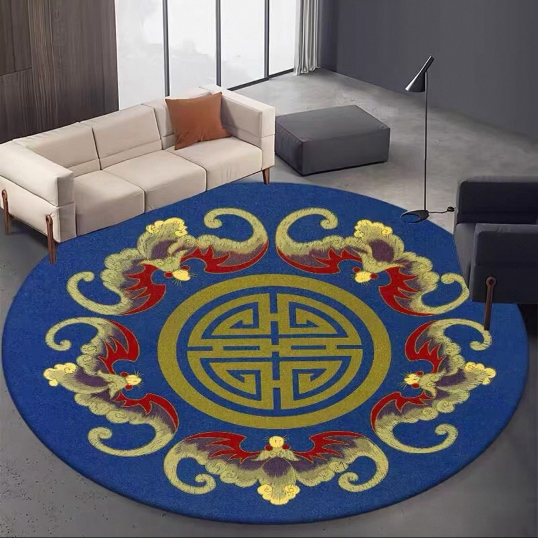 a063387ラウンド引っ敷き 吉祥文様＆コウモリ傘柄 円型引っ敷き 引っ敷き 室内かざり付ける 部屋の入り口引っ敷き