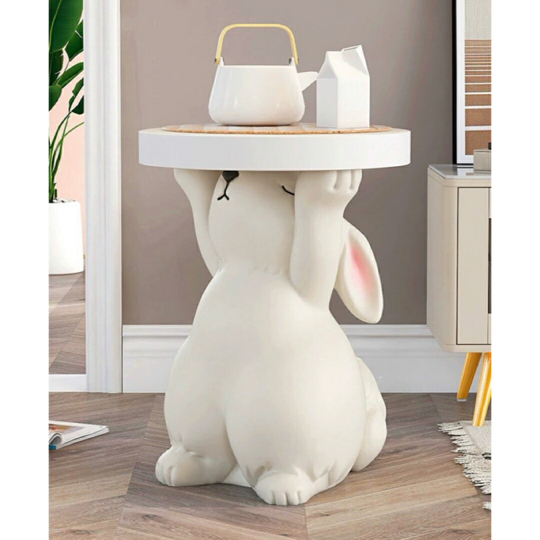 a063466癒し系調度品サイドテーブル 家兎が支える一覧表 今めかしい 北欧風室内装飾