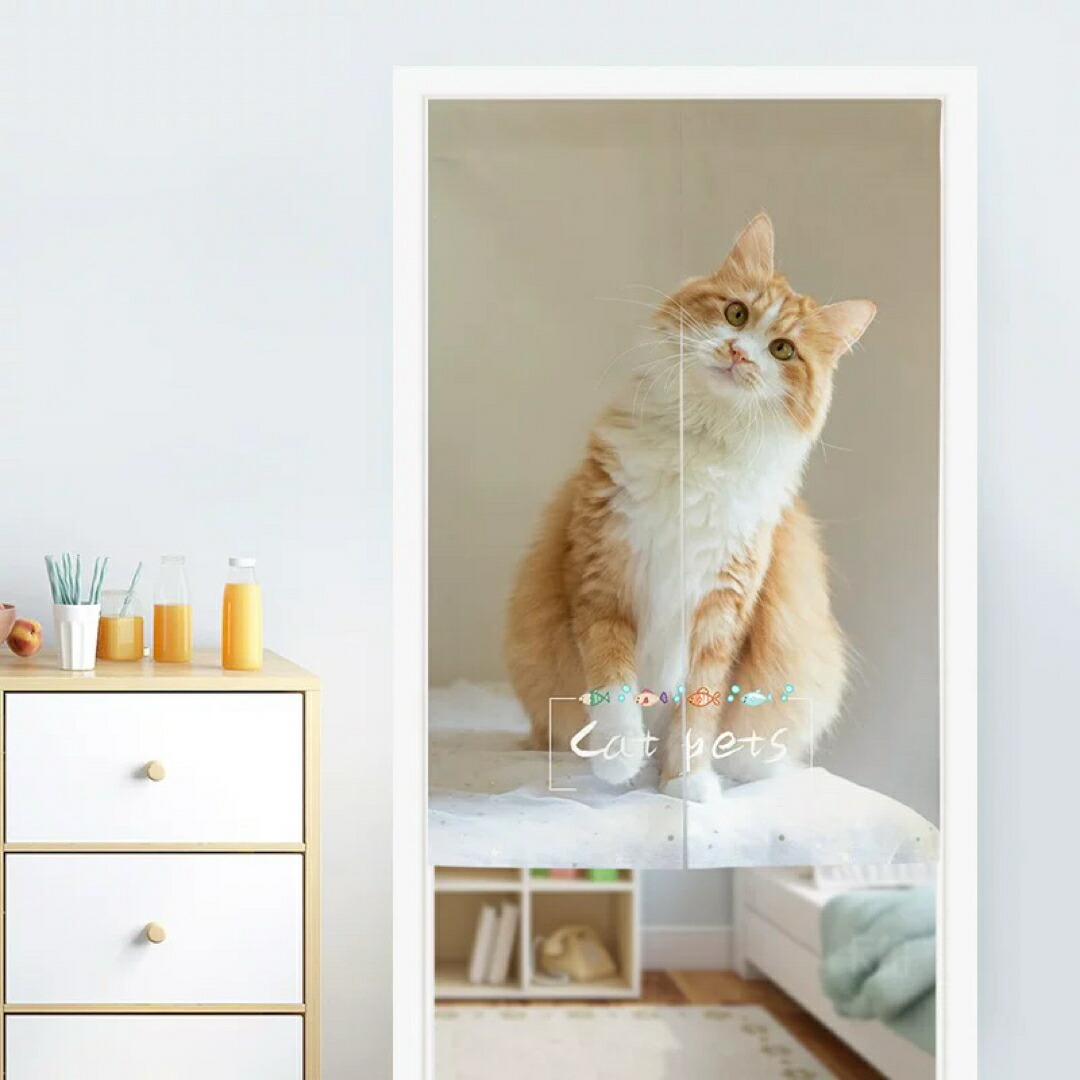 a063868猫柄のれん ロング 信憑80x150糎 猫 愛くるしげ 中仕切り猫雑貨