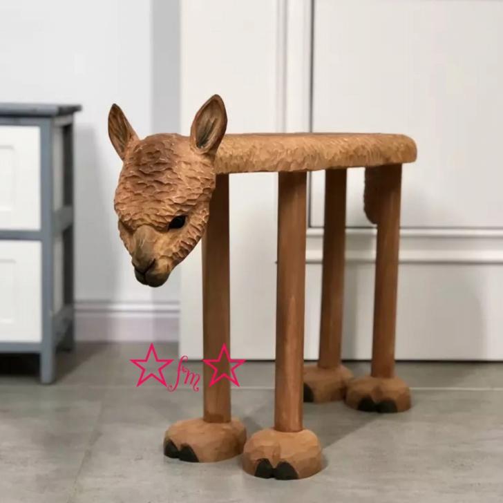 動物柄スツール 木製スツール チェア 椅子 Lサイズ　玄関椅子