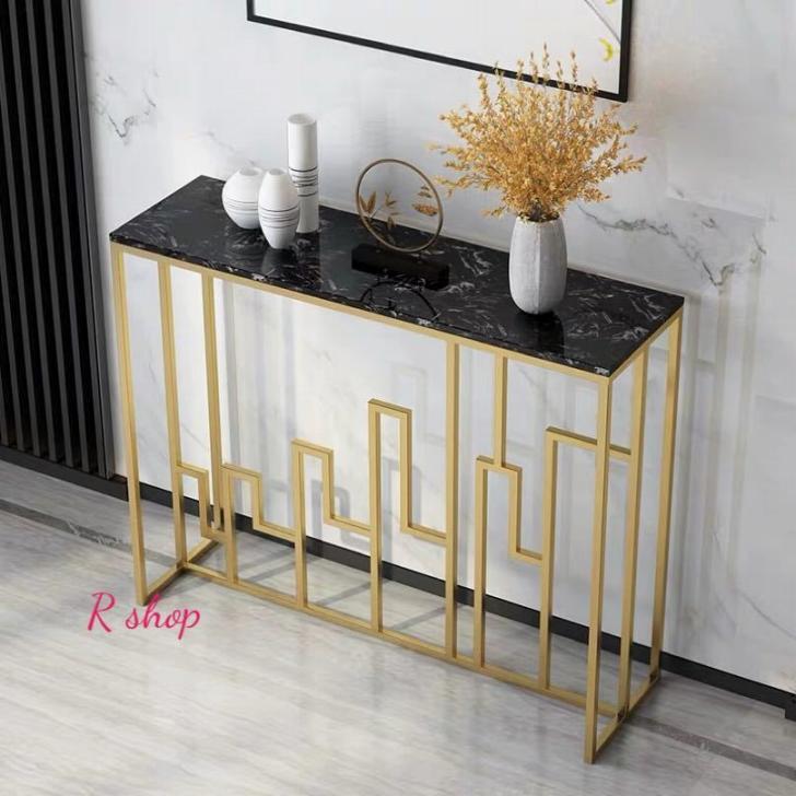 イタリア製家具】 大理石コンソール（丸・茶枠・大理石オレンジ色）