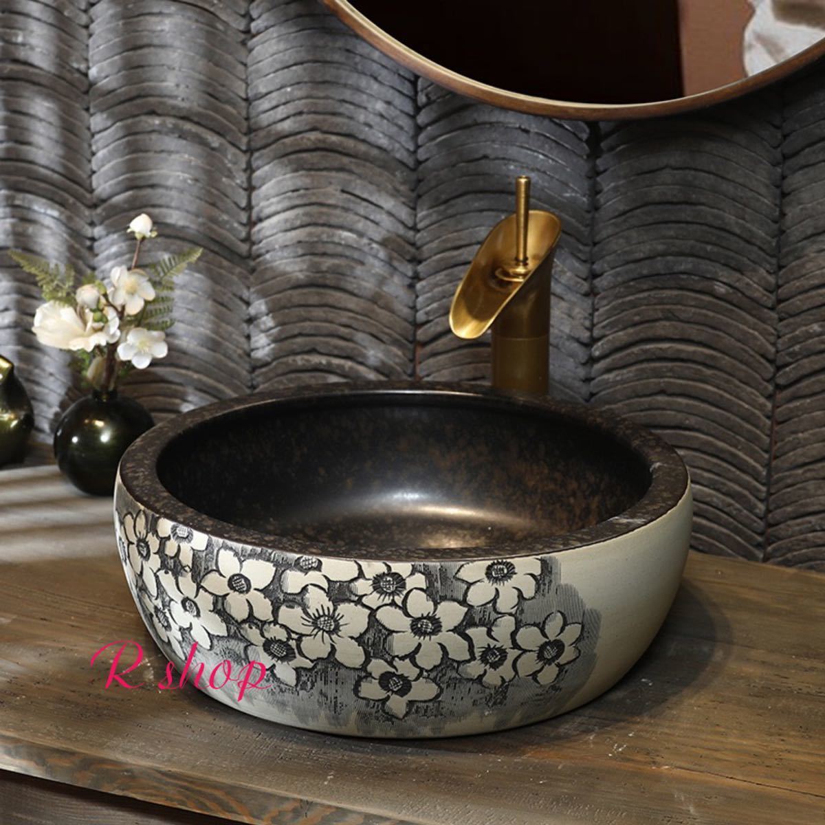 手洗い鉢　手洗い器　手水鉢　洗面ボウル 赤流しボール型手洗い鉢【小型サイズ】信楽焼き手洗器！陶器の手