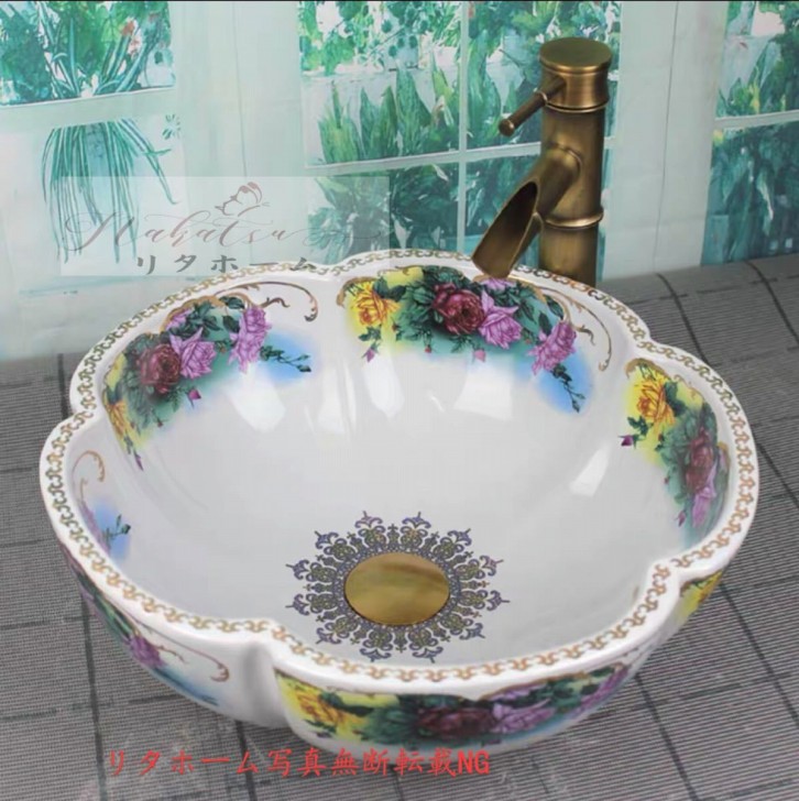 A004048豪華洗面台 洗面ボウルセット 洗面ボール ．陶器 手水鉢 ．手洗器 手洗い鉢 洗面器 蛇口 排水金具付き｜リタハウス　店