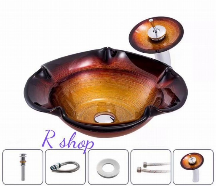 A017990高級置き型洗面ボウルセット 手洗い器 デザイン 鋼化ガラス 手洗い鉢 洗面台 蛇口 排水ホース付き|リタハウス 店