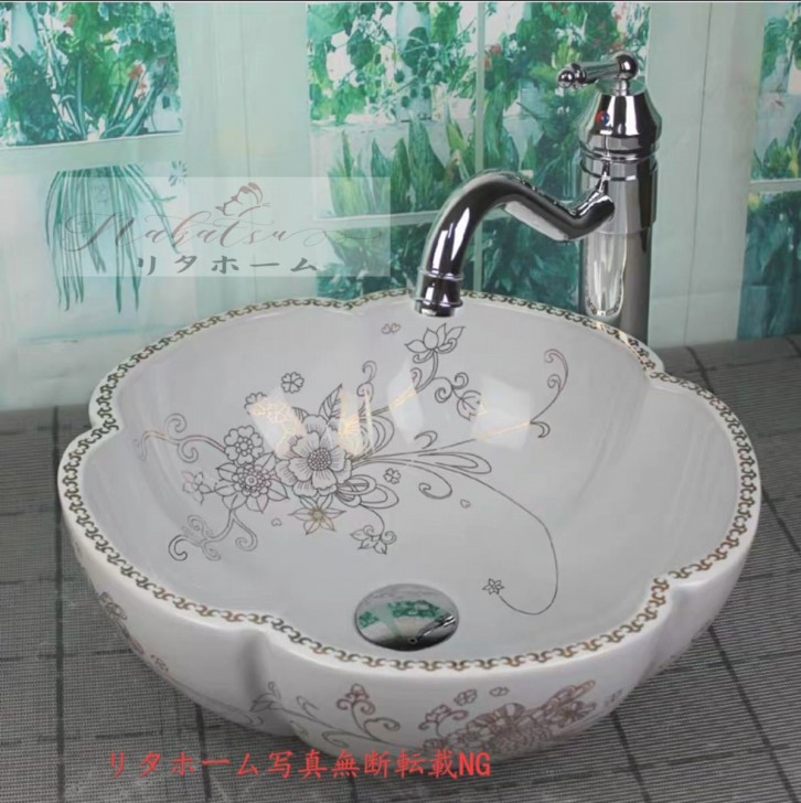 A040780豪華洗面台 洗面ボウルセット 洗面ボール ．陶器 手水鉢 ．手洗器 手洗い鉢 洗面器 蛇口 排水金具付き｜リタハウス　店