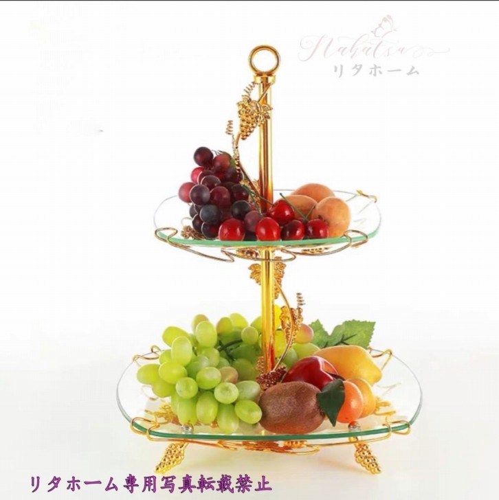 A046242ケーキ スタンド プレート 2段セット アフタヌーンティー フルーツ トレー ガラス皿 果物皿｜リタハウス　店