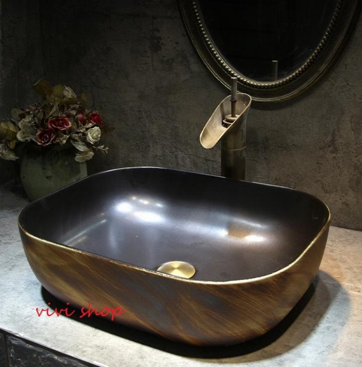 A0168210121F153豪華洗面ボウルセット陶器洗面台 トイレ 手水鉢 手洗器 手洗い鉢 洗面器　蛇口 排水金具付き｜リタハウス　店