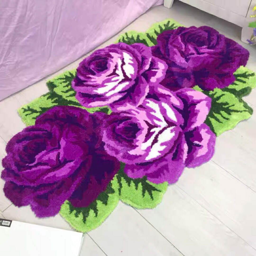 A061104ラグマット リビングマット 玄関マット.カーペット薔薇雑貨 紫|リタハウス 店
