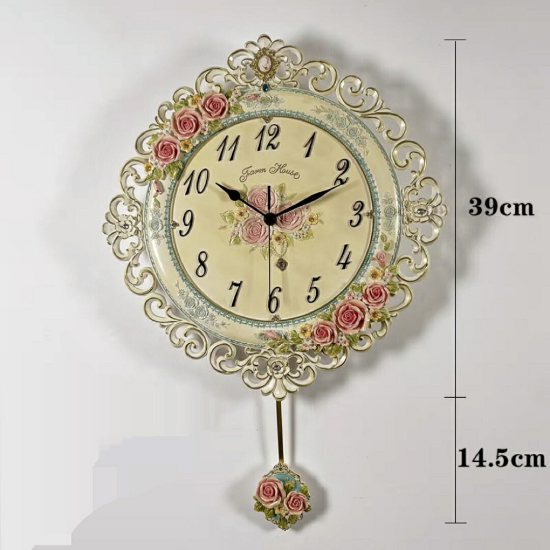 A037567クロック。壁掛け時計 かけ時計 姫系雑貨 花柄|リタハウス 店