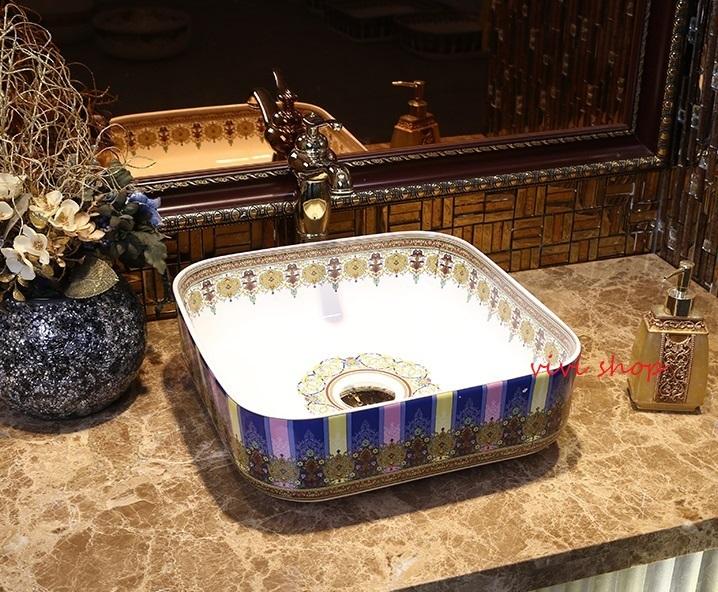A0462121220F59豪華洗面ボウルセット陶器洗面台 トイレ 手水鉢 手洗器 手洗い鉢 洗面器 蛇口 排水金具付き|リタハウス 店
