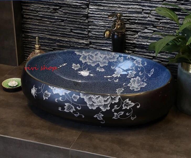 A0099491220豪華洗面ボウルセット陶器洗面台 トイレ 手水鉢 手洗器 手洗い鉢 洗面器　蛇口 排水金具付き｜リタハウス　店