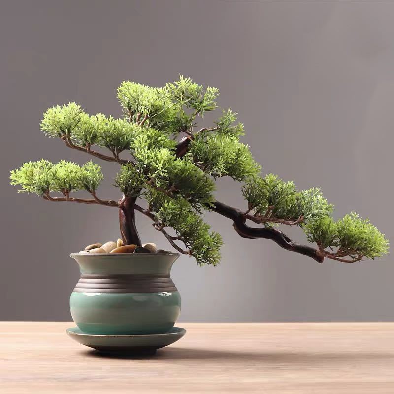 高級模造迎客松盆栽 置物 禅意迎客松盆栽装飾品人工観葉植物 インテリアグリーン インテリアグリーン 高級模造迎客松盆栽 置物 禅意迎客松盆栽
