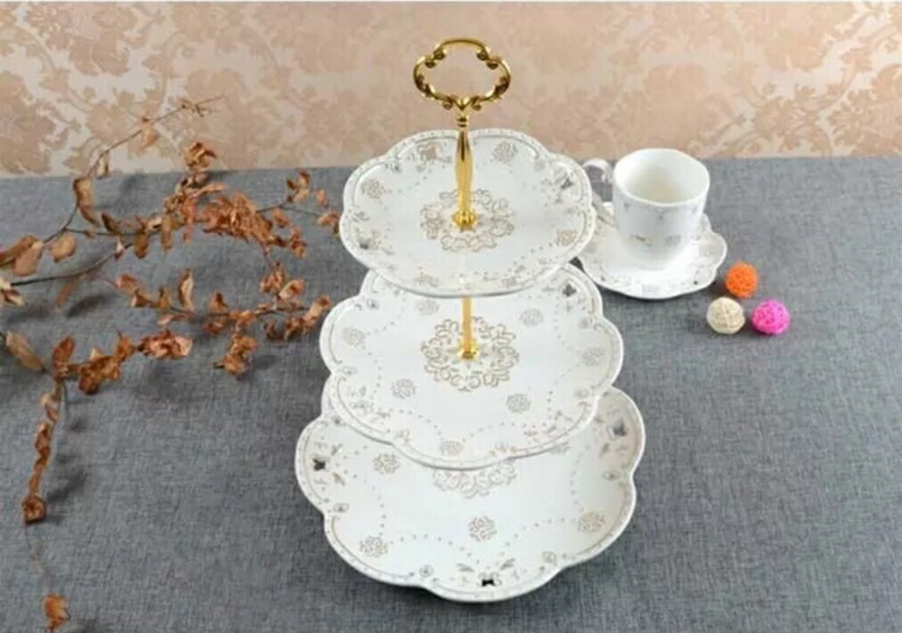 A008128西洋菓子 照明ランプ 一皿 3段仕掛ける 昼過ぎお茶 フルーツ お盆 皿 今めかしい